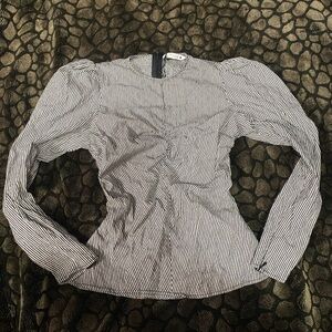Zara Black and White Striped Blouse with Puffed Sleeves